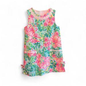 NEW Little Lilly Classic Girls Shift Dress Seasalt Blue Fruity Flamingo Size 7